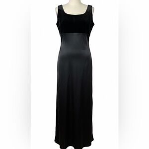 Vtg 90s SANS SOUCI Black Velvet & Satin Maxi Slip Dress - Women's Medium